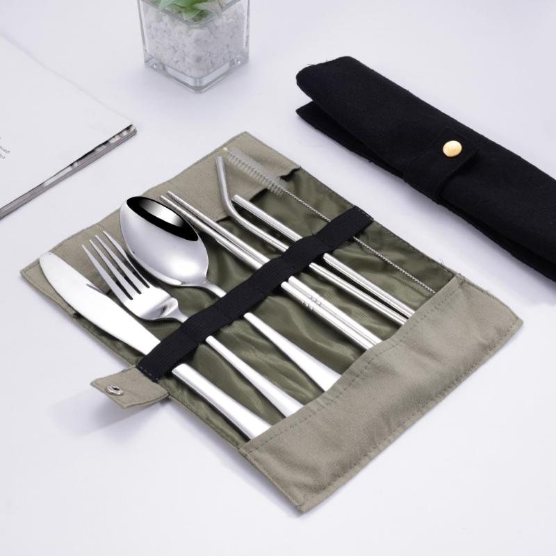 Stainless Steel Straw - 8-częściowy zestaw sztućców podróżnych ze stali